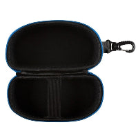 The inside of the arena hard goggle case in black/blue