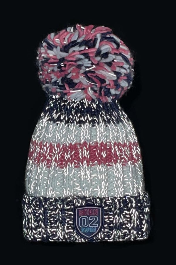 Swimzi - Hat - Rib Reflective Super Bobble Hat - Navy pink