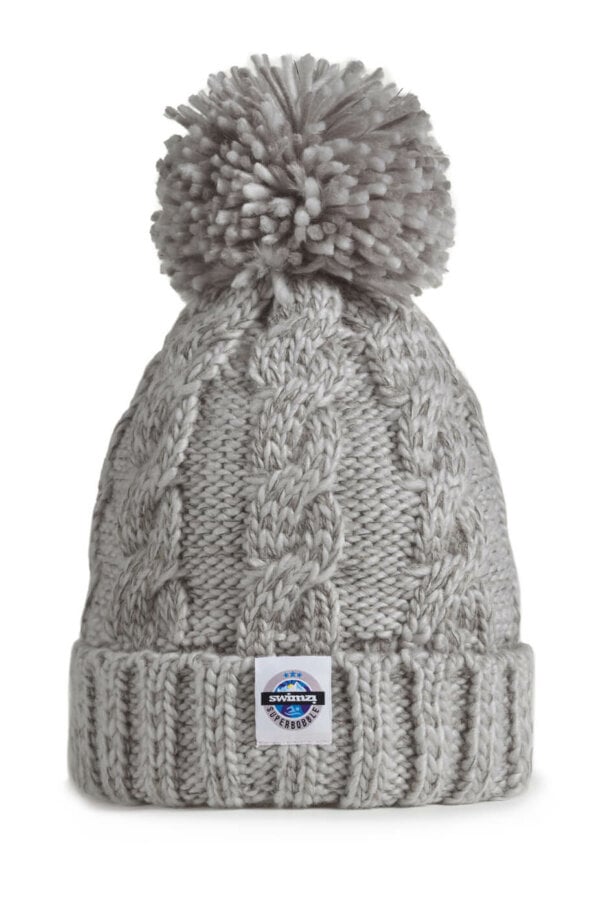 SWIMZI - Bobble Hat - Cable Knit Super Bobble Hat - Silver Grey 