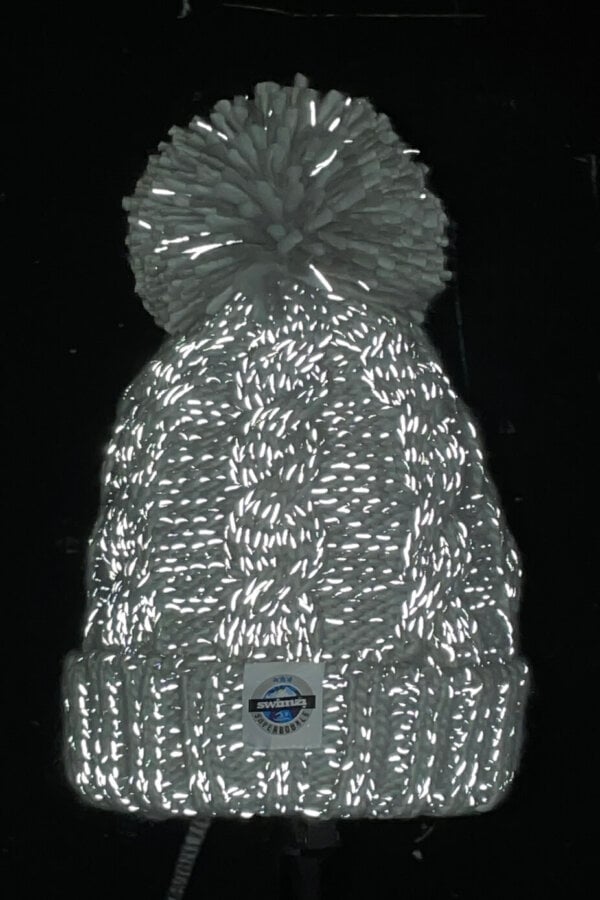 SWIMZI - Bobble Hat - Cable Knit Super Bobble Hat - Silver Grey 