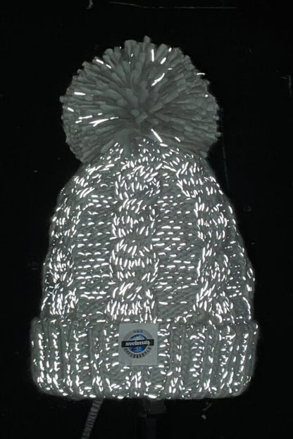 SWIMZI - Bobble Hat - Cable Knit Super Bobble Hat - Silver Grey 