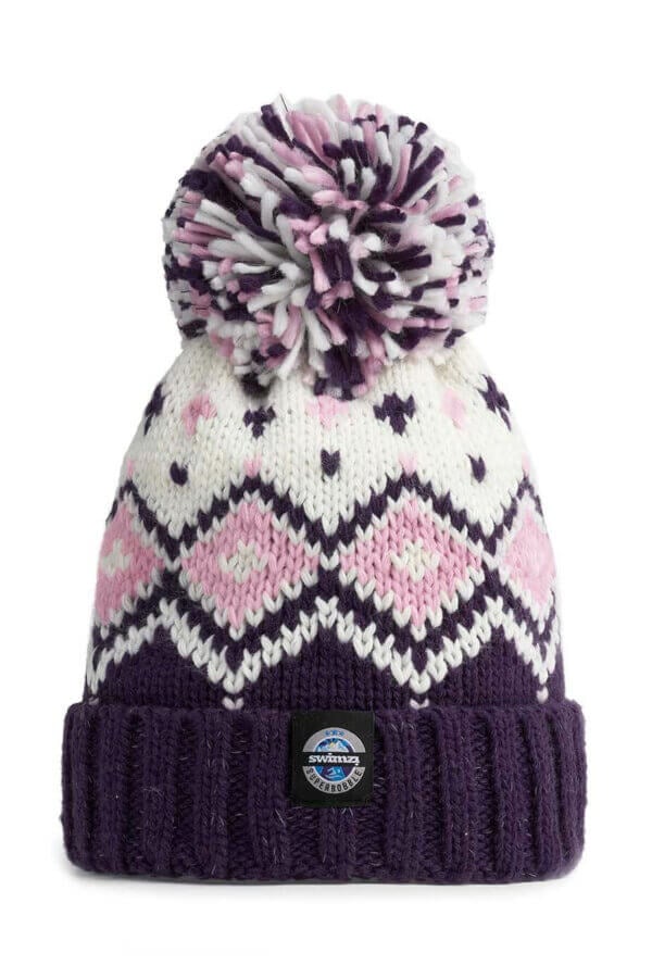 Swimzi - Hat -Nordic Knit Reflective Super Bobble Hat - Navy Pink Tyrol