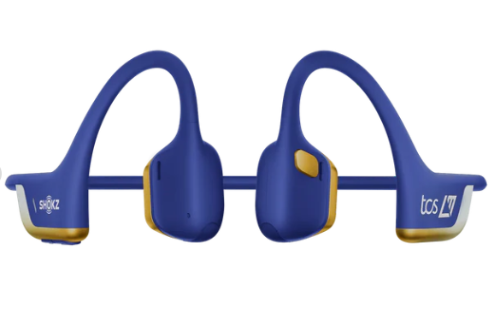 Blue and gold wireless bone conductor headphones