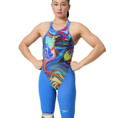 SPEEDO- Women's Fastskin LZR Pure Valor 2.0 Openback Kneeskin Blue/Pink