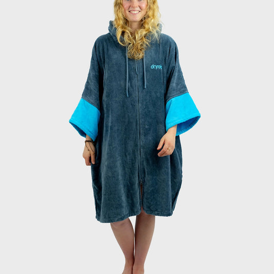 DRYROBE- towel - Slate Grey Blue Full-Zip Organic Towel Robe 