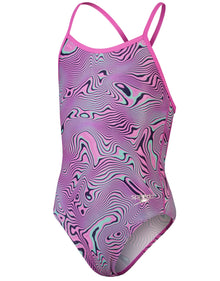 Speedo - Girls - Allover Digital V Back Swimsuit- Pink/Green