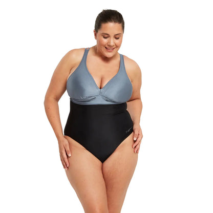 Zoggs Black-Metal Panel Crossback One Piece Swimsuit
