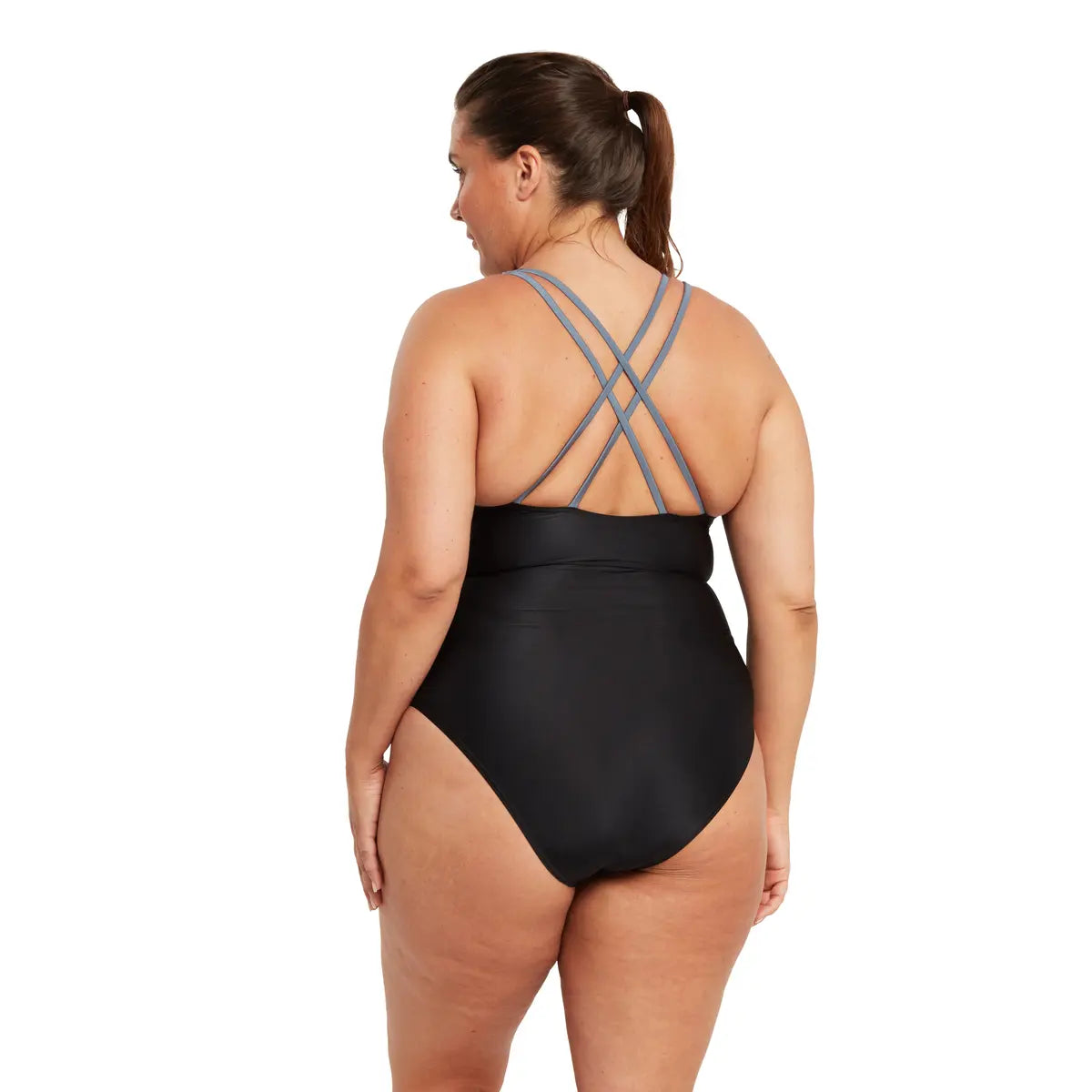 Zoggs Black-Metal Panel Crossback One Piece Swimsuit