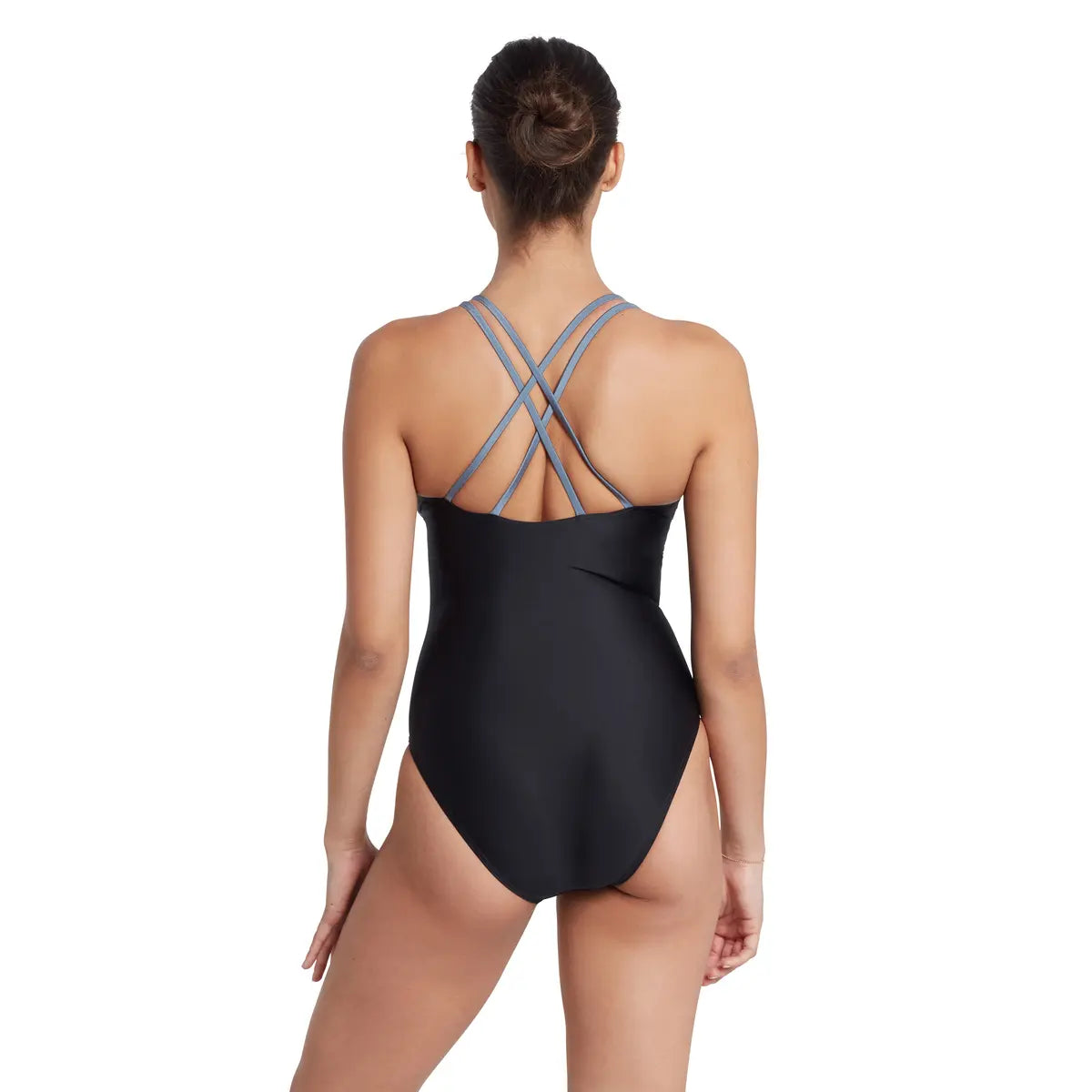 Zoggs Black-Metal Panel Crossback One Piece Swimsuit