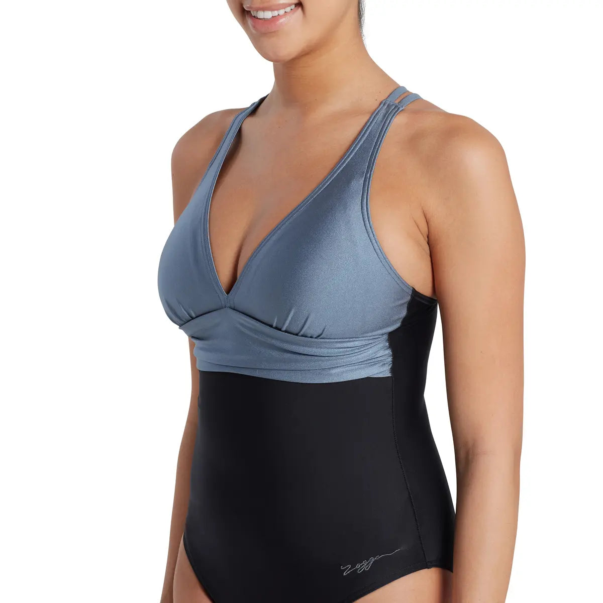 Zoggs Black-Metal Panel Crossback One Piece Swimsuit