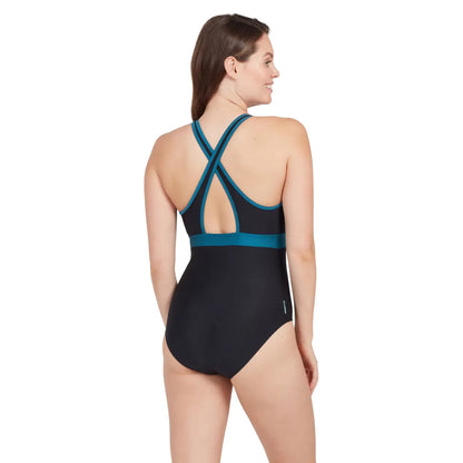 Zoggs Dakota Crossback Swimsuit Black/Green