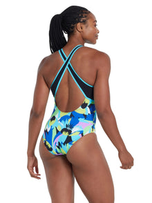 Womens Florish Blue Silver Lined Crossback Swimsuit