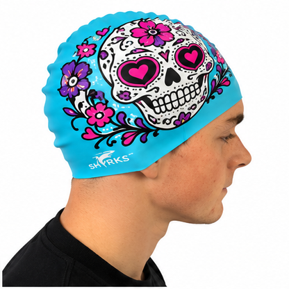 SHARKS - swimming cap - Halloween Sugar Skull