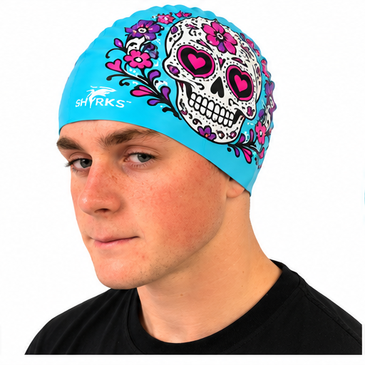 SHARKS - swimming cap - Halloween Sugar Skull