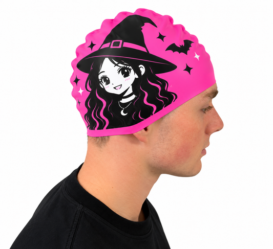 SHARKS - swimming cap - Halloween Pink Witch