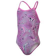 Speedo - Girls - Allover Digital V Back Swimsuit- Pink/Green