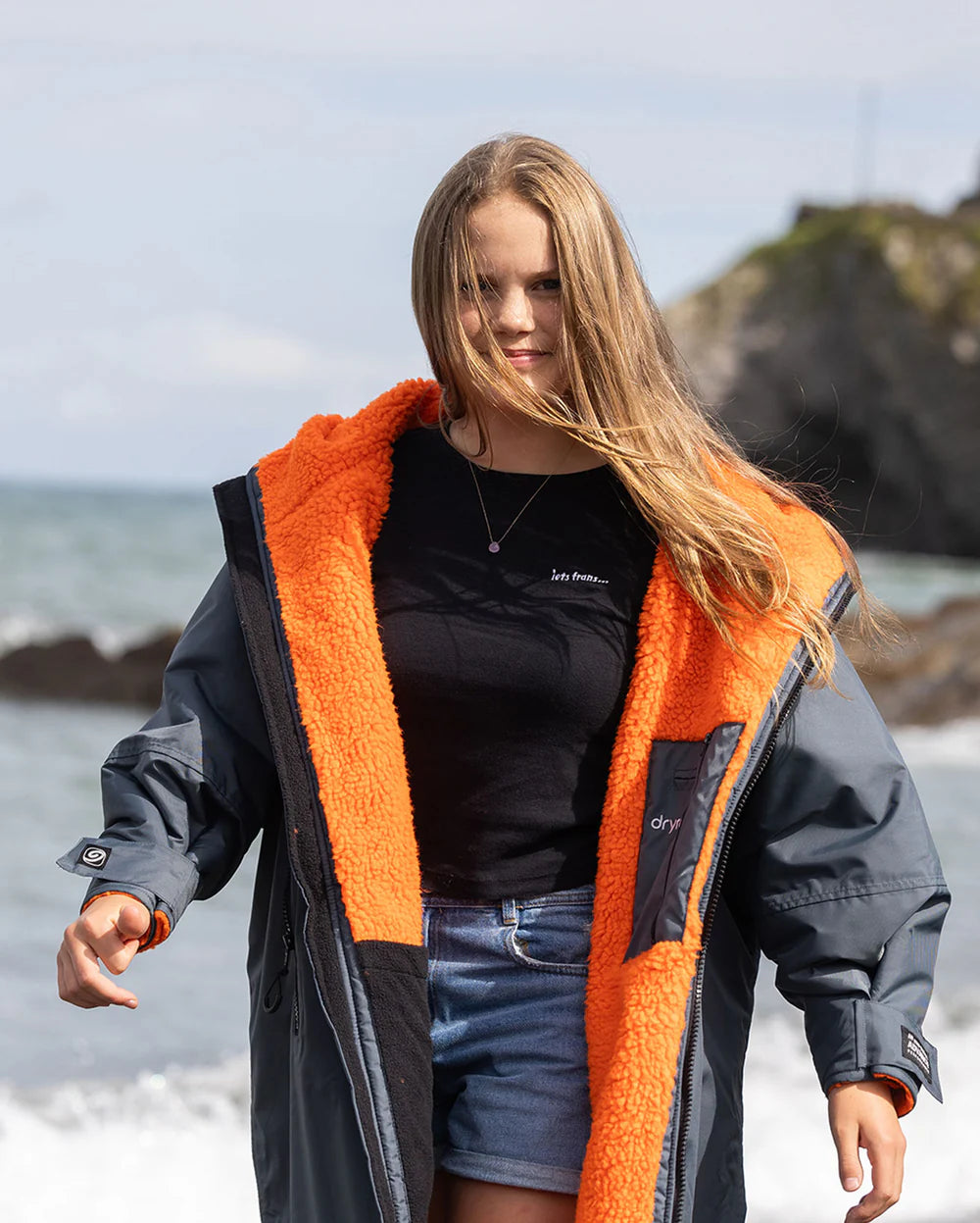 DRYROBE - Coat - Advance Kids Long Sleeve - Dark Grey/Orange