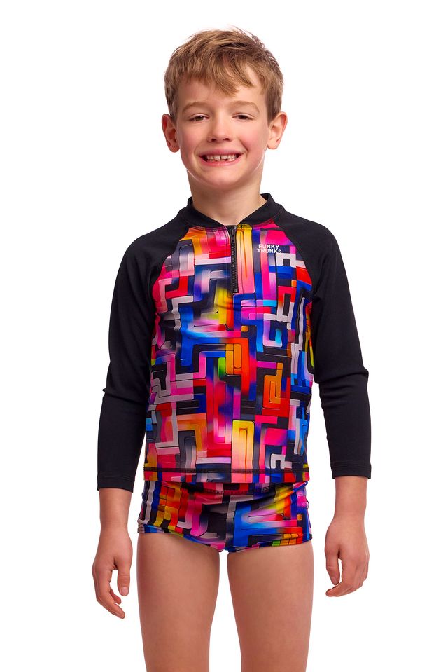Funky Trunks - Toddler Boys Zipper Rash Vest - Putty Rules