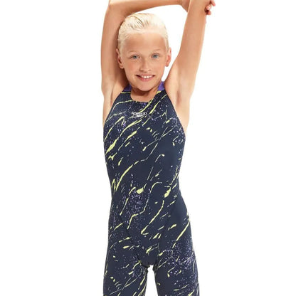 Speedo - Girls Openback Kneeskin -  Fastskin Endurance+ Max - Black/Yellow/Purple